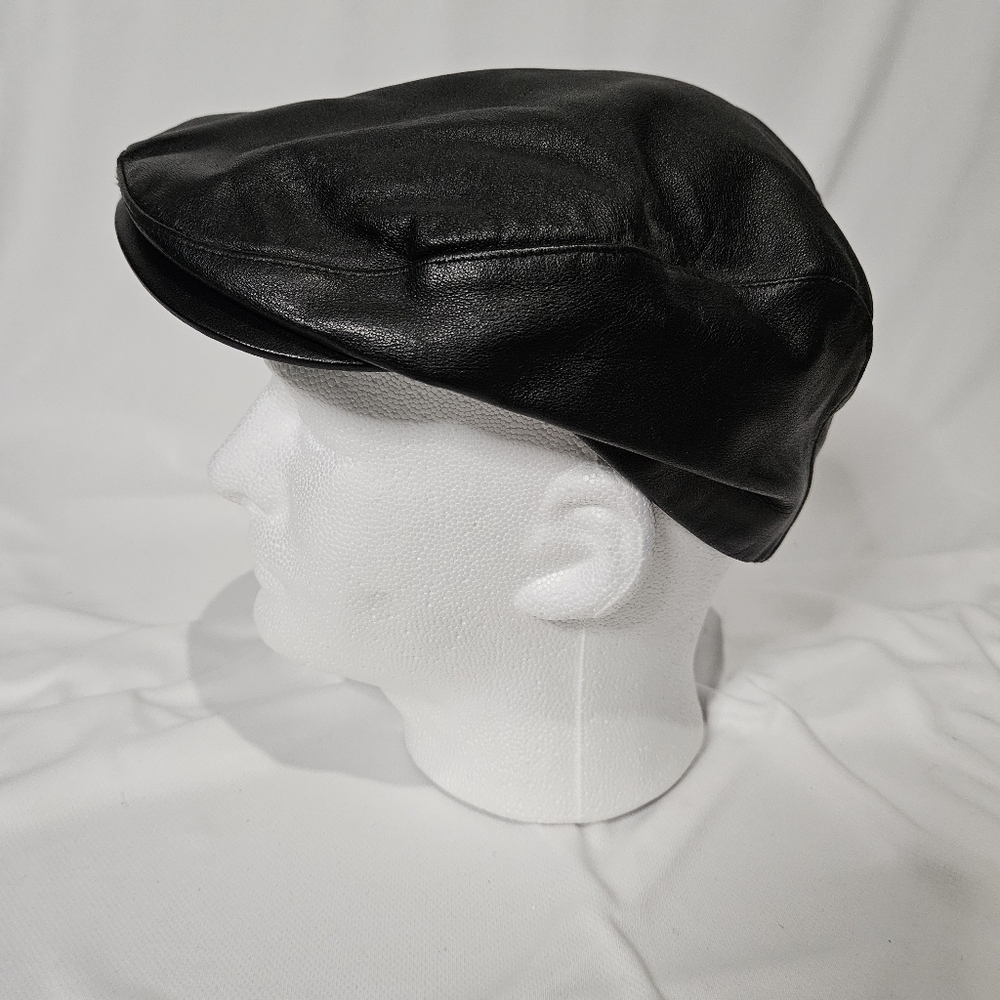 Dockers Black Leather Newsboy Cap Sz S/M